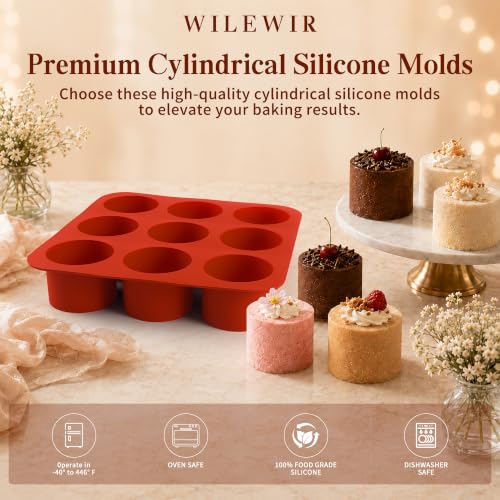 2Pcs Tall Cylinder Silicone Molds for Mousse Cake, 9-Cavity 3D Cylinder Shape Silicone Baking Mold for Mini Cheesecake, Brownie, French Dessert Pastry - color: 9-Cavity Tall Cylinder Silicone Molds