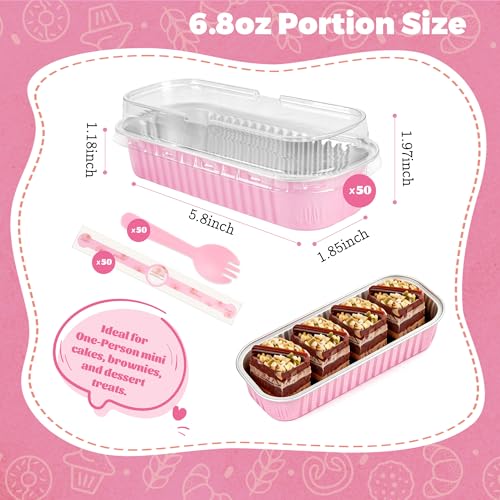 NPLUX 6.8oz Disposable Mini Loaf Pans with Lids 50 Pack Pink for Halloween - color: Pink