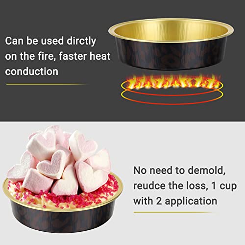 Beasea 50 Pack 4” Mini Pans with Lids, 8oz Disposable Aluminum Baking Foil Tins Round Small Dark Red Spot Container for Individual Cupcake Dessert Muffin Ramekin Cheesecake Quiche Oven Dishes - color: Dark Red Spot in Black