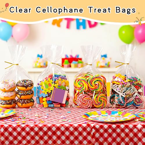 rebucas Cellophane Bags Flat Bottom Cookie Bags Cellophane Treat Bag with Twist Ties for Candy, Cookies, Popcorn, Gift Wrapping, 50 Pack 8x11 Inches, Clear - size: 8x11 inch (Pack of 50)