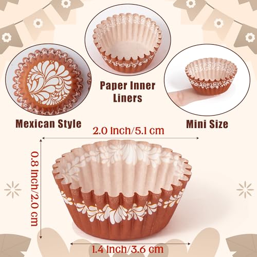COcnny Cielito Lindo Cupcake Liners - 600pcs Mexican Mini Cupcake Paper Liners, Flower Baking Cups Muffin Wrappers, White Brown Candy Cake Chocolate Wrap Making Supplies for Party Mexico (4 Styles) - style: Mini Mexican Pattern