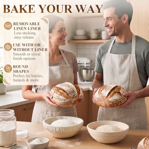 Banneton Proofing Baskets with Linen Liner Round, 10 Pack, 9 Inch - size: 9 Inch