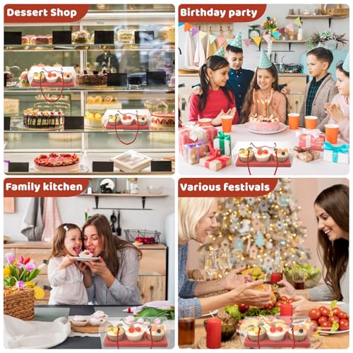 20pcs Clear Cupcake Boxes with Handle Women's Day Cupcake Container Transparent Bakery Cake Boxes Plastic Cake Carrier Baked Dessert Box for Wedding Party Favor (red) - color: Red