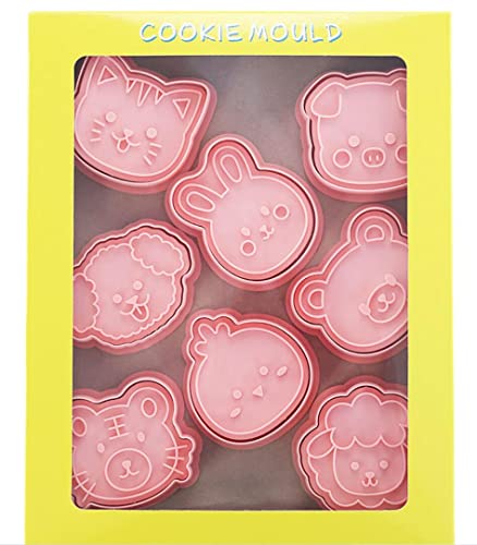 8 Pieces Cute Animals Cookie Cutters Animal Plastic Cookie Stamps Rabbit Cookie Mould Press Bear Cookie Mould Set Baking Kitchen Tools (Animals A) - color: Animals A