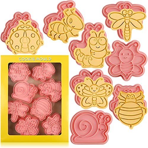 Insect Cookie Cutters Set, 8 Pcs Cookie Cutter with Plunger Stamps - color: Insect Cookie Cutters With Plunger Stamps