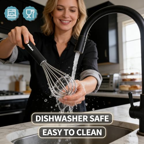 Anaeat Stainless Steel Kitchen Whisk Set of 4, Milk and Egg Beater Blender with Thick Wire for Whisking, Cooking, Baking, Beating and Stirring - 11'' Flat Whisk and 9''+11''+12'' Balloon Whisks - color: 4 Pcs Silver, size: 9+11+12 &11 inch