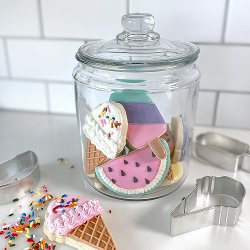 R&M Summer Treats 3-Piece Cookie Cutter Set – 4" Ice Cream Cone, 3.5" Half Circle & 3.75" Popsicle - Summertime Baking Tools for Cookies, Fondant & Crafts