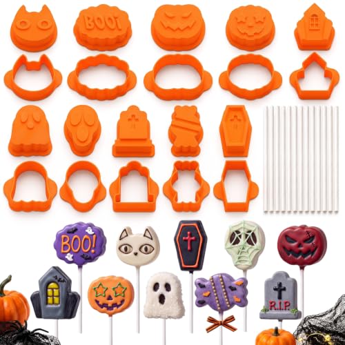 10 Pcs Halloween Cake Pop Molds Set with 100 Sticks - style: Halloween Style