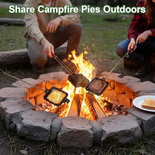 AILITOR Mountain Pie Maker Cast Iron Set of 2 - Pie Irons for Camping with Storage Bag, Campfire Sandwich Maker Cast Iron - style: 2-Pack + Bag