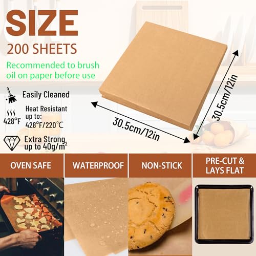 12x12 Inch Parchment Paper Sheets 400 Pcs, Unbleached Non-Stick - size: 12"x12"-400pcs