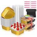40 Pack 10oz Mini Cake Pans with Lids,Gold Aluminum Foil Cake Tins - color: Gold, size: 40 Pack 10oz