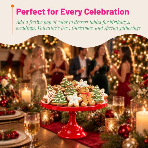 11-Inch Red Cake Stand, Melamine Pedestal Dessert Display for Parties - color: Red