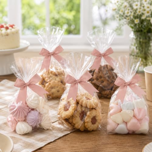 50 Pcs Twist Tie Bows for Treat Bags and Gift Wrapping, Dusty Pink - color: Dusty Pink