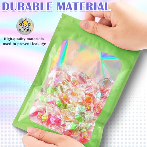 JETMORE Holographic Bags, 100 PCS Mylar Bags, Green Candy Bags, 2.8x3.9in - color: Green, size: 2.8*3.9inch