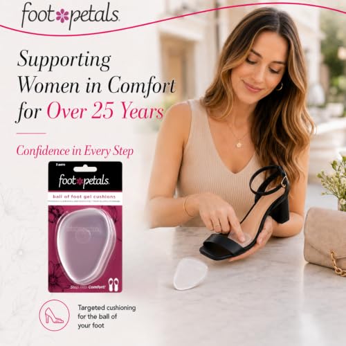 Foot Petals Ball of Foot Cushions, Metatarsal Pad, Lasting Comfort Relief, Prevent Toe Sliding, Overhang, Women's Heels - color: Clear Gel, style: 3 pair