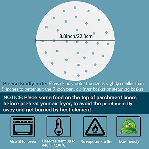 BYKITCHEN 9 Inch Perforated Round Air Fryer Liners,Bamboo Steamer Paper - size: 9 inches