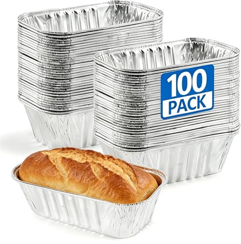 100 Pack 1Lb Mini Aluminum Foil Loaf Pans – 6" x 3.5" x 2" Disposable Small Bread Tins Oven Safe for Baking, Meatloaf, Cake, Holiday Treats, Food Storage & Takeout - size: 6" x 3.5"