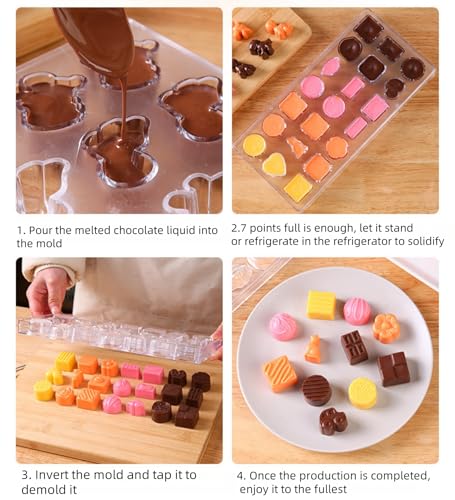 21 Grid Chocolate Candy Mold PC Polycarbonate Chocolate Making Mould with Scraper (Multiple patterns) - color: Multiple patterns