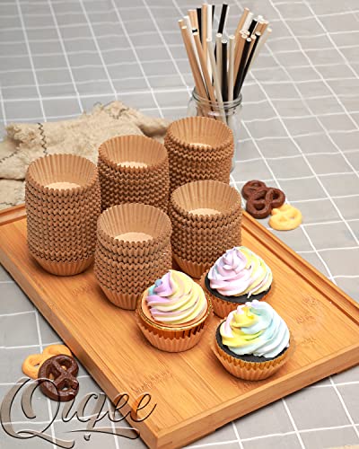 qiqee 600pcs Natural Cupcake Liners Muffin Linner No Smell, Food Grade Brown Baking Cups（Standard Size） - color: Brown, size: Standard Size/600Packs