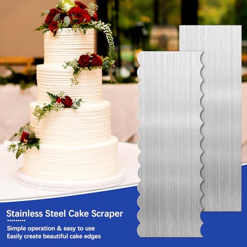 2 Pack Stainless Steel Cake Scraper, 8.6-inch Double Sided Patterned Edge Stripe Edge Smoother Scraper Cake Decorating Tools, Metal Cake Carving Smoothing Cream Pastry Baking - color: Style - 2