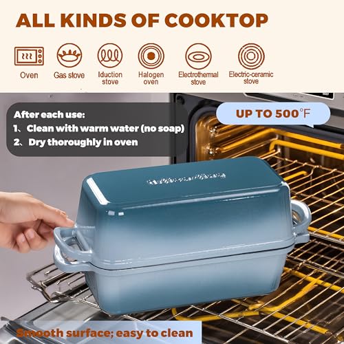 Cast Iron Loaf Pan with Lid, 11x5 Inch 5.8 Qt Sourdough Pan - color: Seasalt, size: 11x5 Inch
