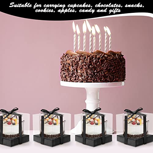 12 PCS Clear Cupcake Boxes 3.5 Inch Cupcake Containers (Black) - color: Black