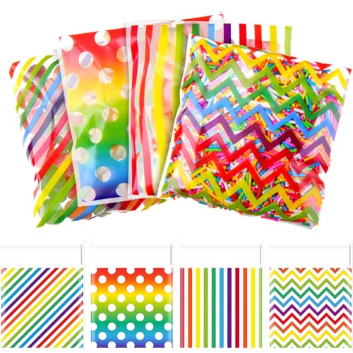 Gersoniel 200 Pcs Rainbow Cellophane Treat Bags, Colorful Cookie Bags - color: Rainbow