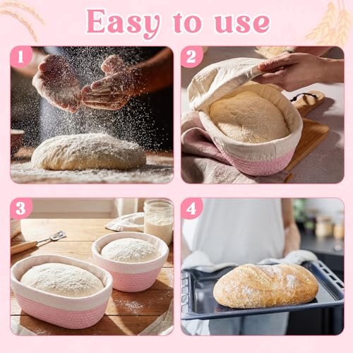 2 Pcs Banneton Bread Proofing Basket with Liners, Pink - color: Pink