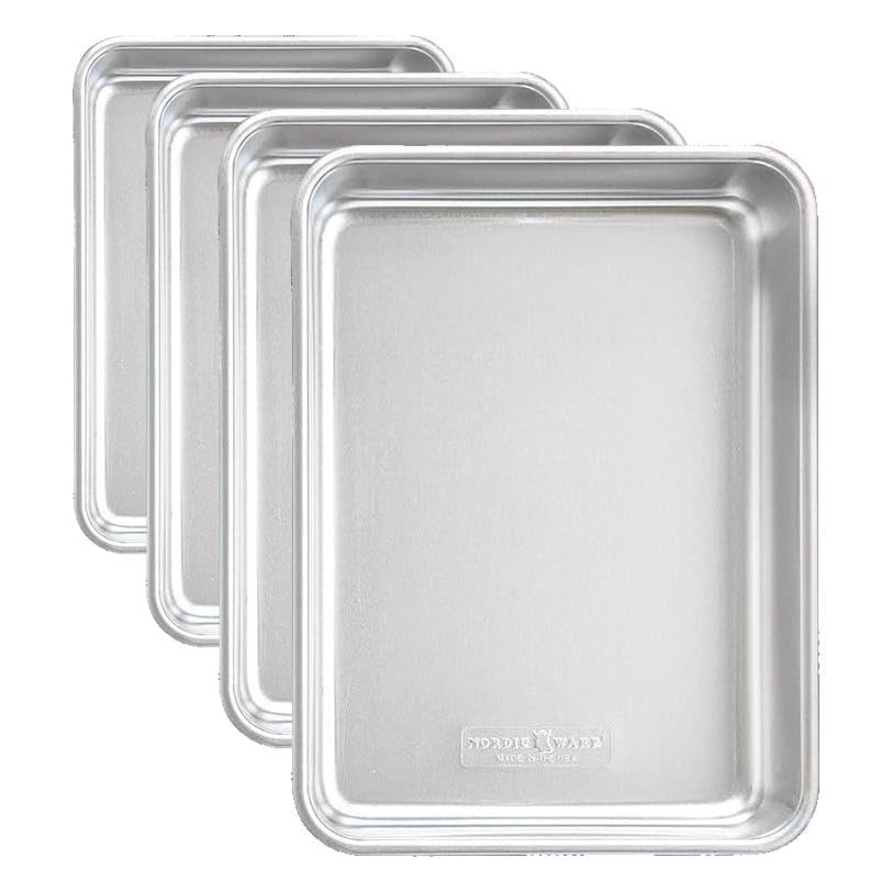 Nordic Ware Natural Aluminum Commercial Rectangular Cake Pan, Exterior dimensions 12.9 x 9.5 x 2.5 inches and interior dimensions 12.1 x 8.8 x 2.5 inches (Pack of 4) - size: 9 x 13 (Pack of 4), style: Rectangle Pan