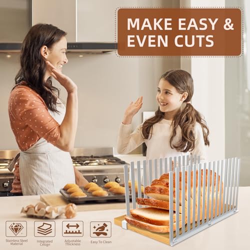 Adjustable Bread Slicer with Suction Cup Base – Perfect for Homemade Sourdough & Sandwich Bread | Portable Bamboo Design for Even Slices, Easy Storage, and Kitchen/Bakery Use
