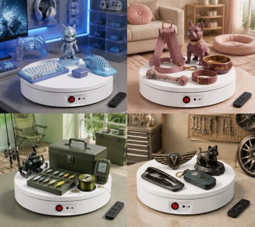 JAYEGT Motorized Rotating Display Stand, 350Lbs Load，360 Degree Electric Rotating Turntable for Photography Products Display，Live Show,Remote Control +5 Colors Backgrounds (White/11.8inch / Wired) - color: White, size: 11.8inch