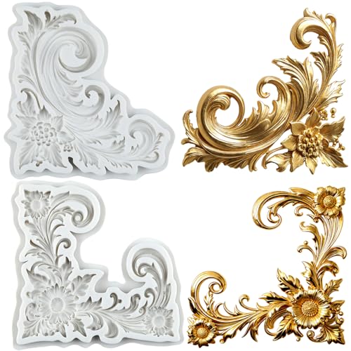 Baroque Corner Fondant Mold Scroll Lace Silicone Molds Set of 2 - color: Style B
