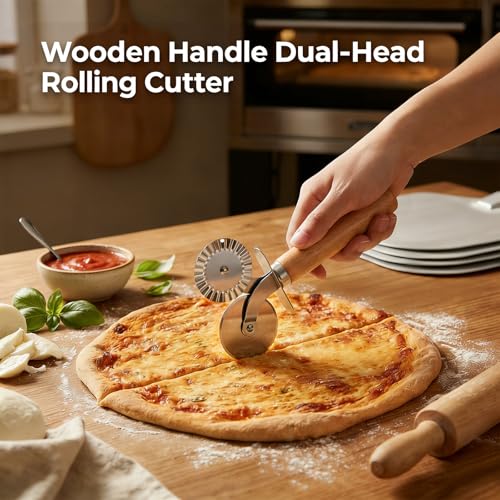 Dual Head Baking Tool 2 In 1 Pastry Cutter Wheel Dough Lattice Roller for Home Kitchen Pie Crust Pizza Pasta Cookie Baking Making