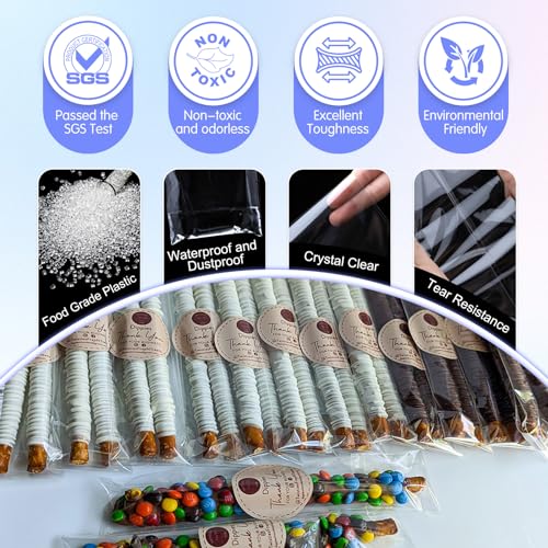 COQOFA Long Self Adhesive Cellophane Bags 6x15 100 Pcs Clear Cookie Candy Treat Resealable Self Sealing Plastic Cello Long Strip Transparent Individual - size: 6 x 15 inches (100 pcs)