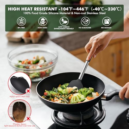 HOTEC Silicone Kitchen Cooking Utensils Set,14pcs Grey - color: Gray