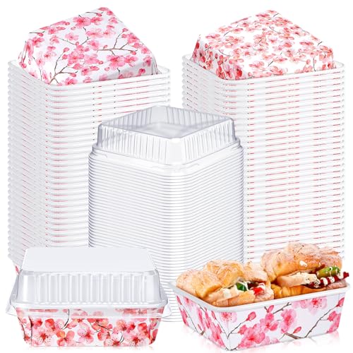 LemonRoad 100 Sets Mini Loaf Pans with Lids Bulk, 8oz Disposable Cake Pans