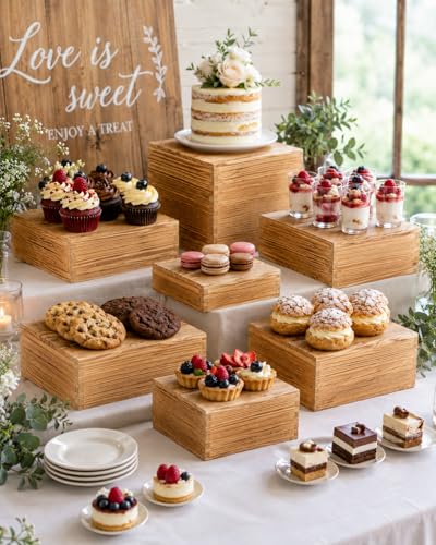 8 Pack Wooden Buffet Risers for Food Display, 8 Mini Sign