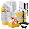 50 Pack Mini Cake Pans With Lids And Spoons,5oz Square Cake Tins - color: Gold