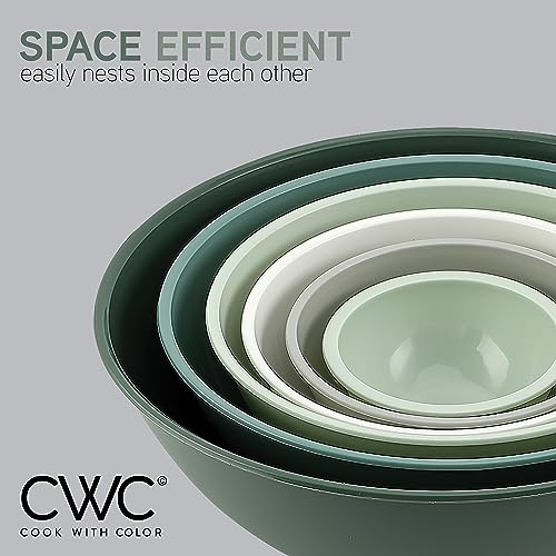 COOK WITH COLOR Mixing Bowls with TPR Lids - 12 Piece Plastic Nesting Bowls Set includes 6 Prep Bowls and 6 Lids - Microwave Safe (Sage) - color: Sage TPR Lids