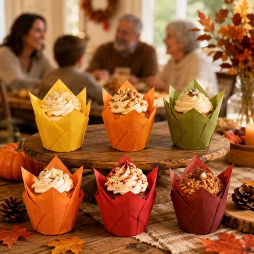 FYSUIMU 180Pcs Fall Tulip Cupcake Liners, Brown Red Orange Green Yellow - color: Classic Fall Colors
