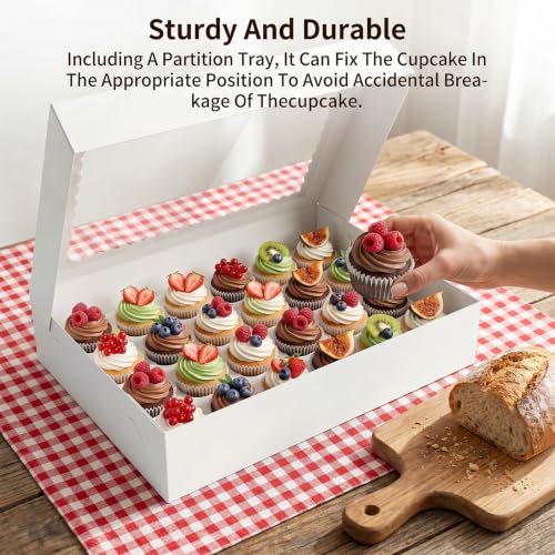 10 Pack Mini Cupcake Box with Window, Cupcake Boxes 24 Count, 15x11x4.6 Inch White Bakery Boxes for 24 Mini Cupcakes, Disposable Cupcakes Containers for Birthday Party Desserts