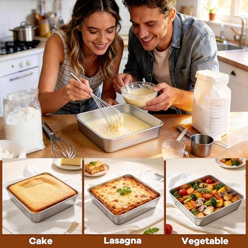 LIANYU 9 x 9 Baking Pan with Lid Set, 4 Pack Stainless Steel Cake Pans - size: 9 x 9 Inch
