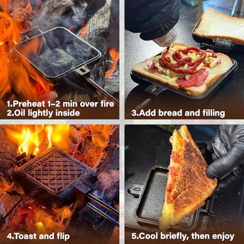 Mountain Pie Maker Cast Iron, Campfire Pie Iron, Hobo Pie Maker for Camping, 2-Pack