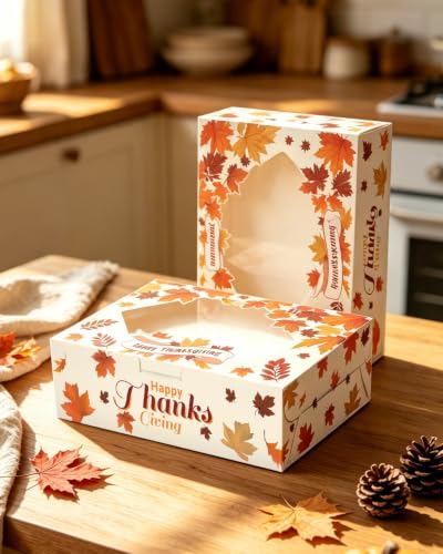 qiqee Thanksgiving Cookie Box with Window 9x6x2.5 inch 15Pcs Pastry Macaron Thanksgiving Leaves Bakery Box For Thanksgiving Day - color: Thanksgiving, size: 9x6x2.5 Inch