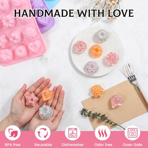 SJ Flower Silicone Mold Set, 3-Pack 12-Cavity Soap & Craft Molds - color: Pink+Purple+Blue / Flower Shape