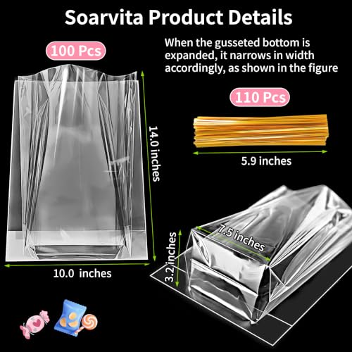 Large Clear Gift Bags 10x14 Inch, 100 Pack Gusseted Cellophane Bags - color: 10x14 Inch-100 Pcs
