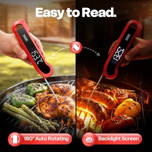 0.3 Sec Instant Read Meat Thermometer Digital for Cooking, Red - color: Cherry Red
