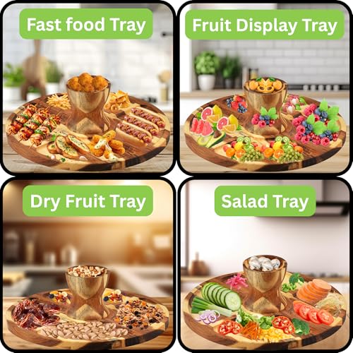 Acacia Wood Cake Stand with Acrylic Lid – 12” Round Wooden Cake Holder, 2-in-1 Serving Tray & Charcuterie Board for Cheese, Dessert, Fruit, Snacks & Party Display