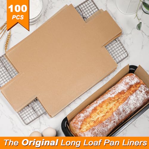 Webake Unbleached Parchment Paper Large Loaf Pan Liners for 13" x 5" Long Baking Bread, Original Precut, Non Toxic 100 Pcs - color: Brown 13x5