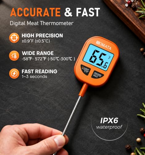 BOMATA Digital Food Thermometer, IPX6 Waterproof, 1-3 Sec Fast Read - size: 5"